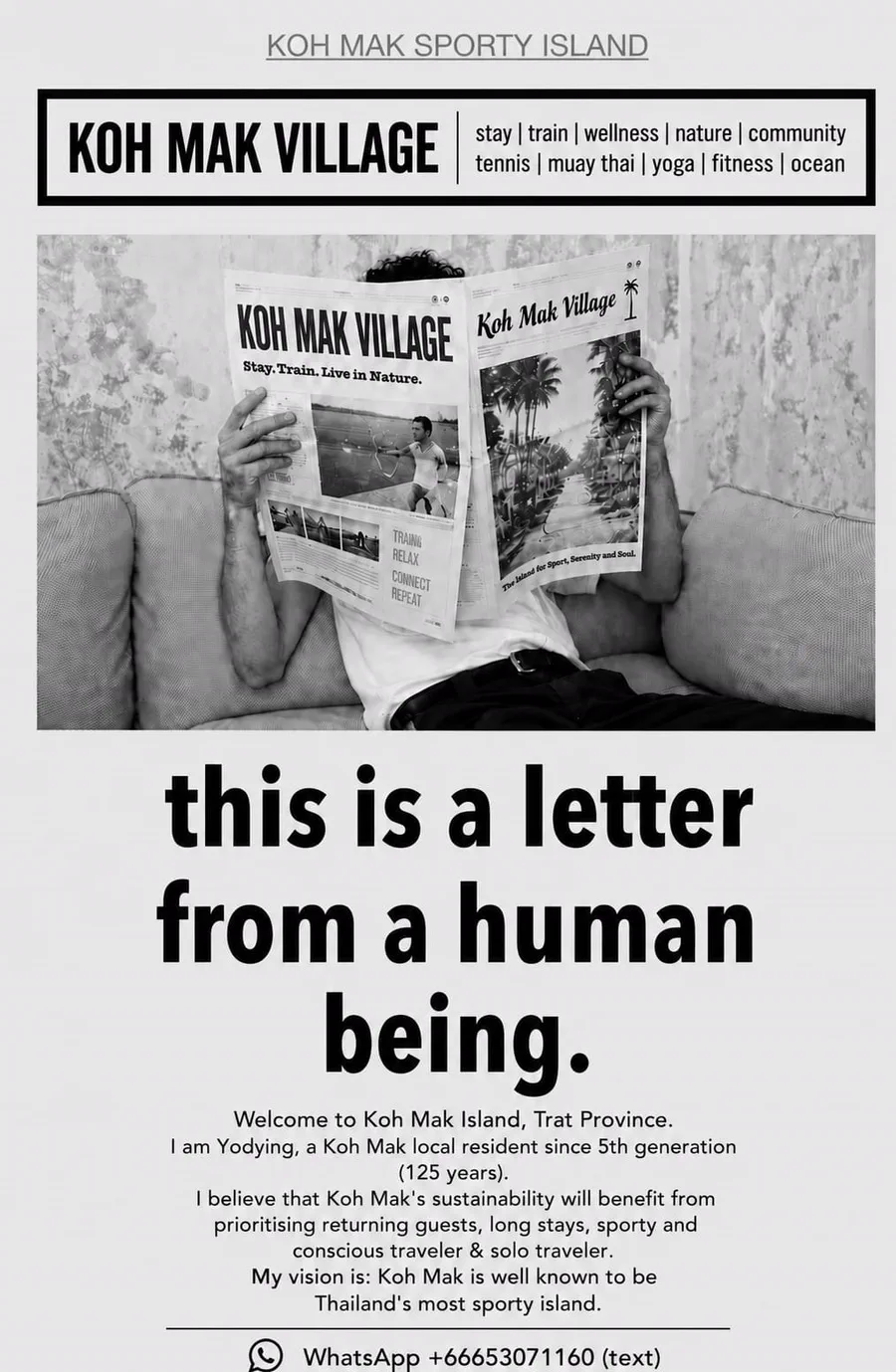 Yodying reading the Koh Mak Village newspaper