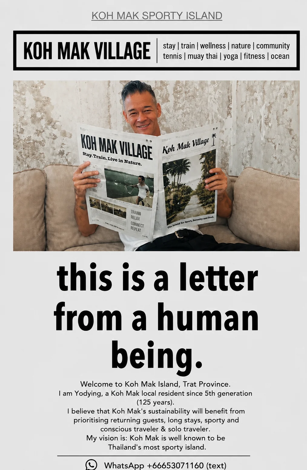 Yodying reading the Koh Mak Village newspaper