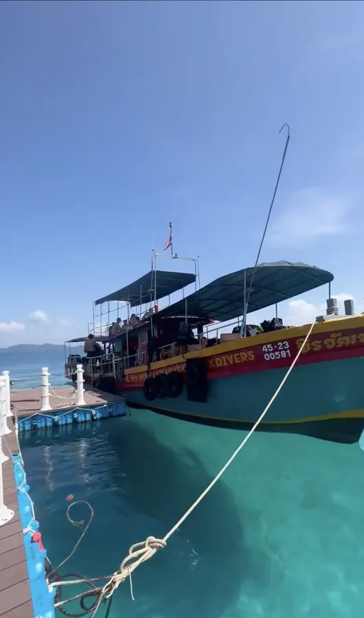 Koh Mak Divers trip boat anchored off the coast of Koh Mak