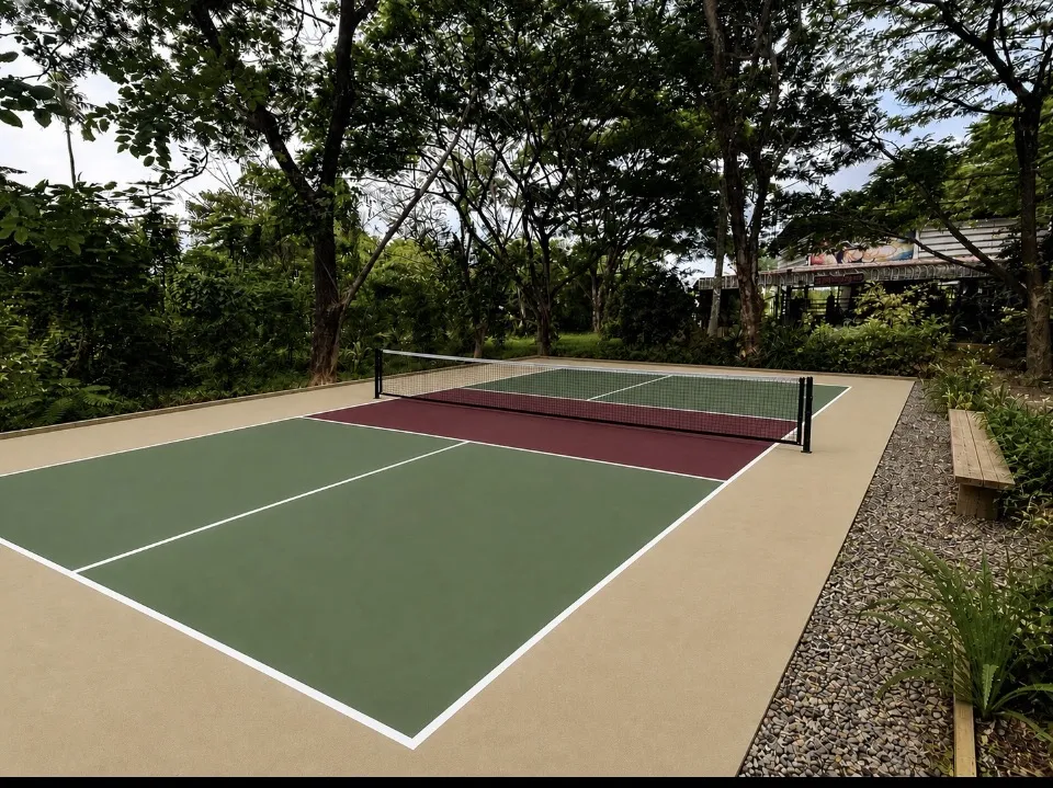 Outdoor pickleball court construction by the Muay Thai Camp on Koh Mak