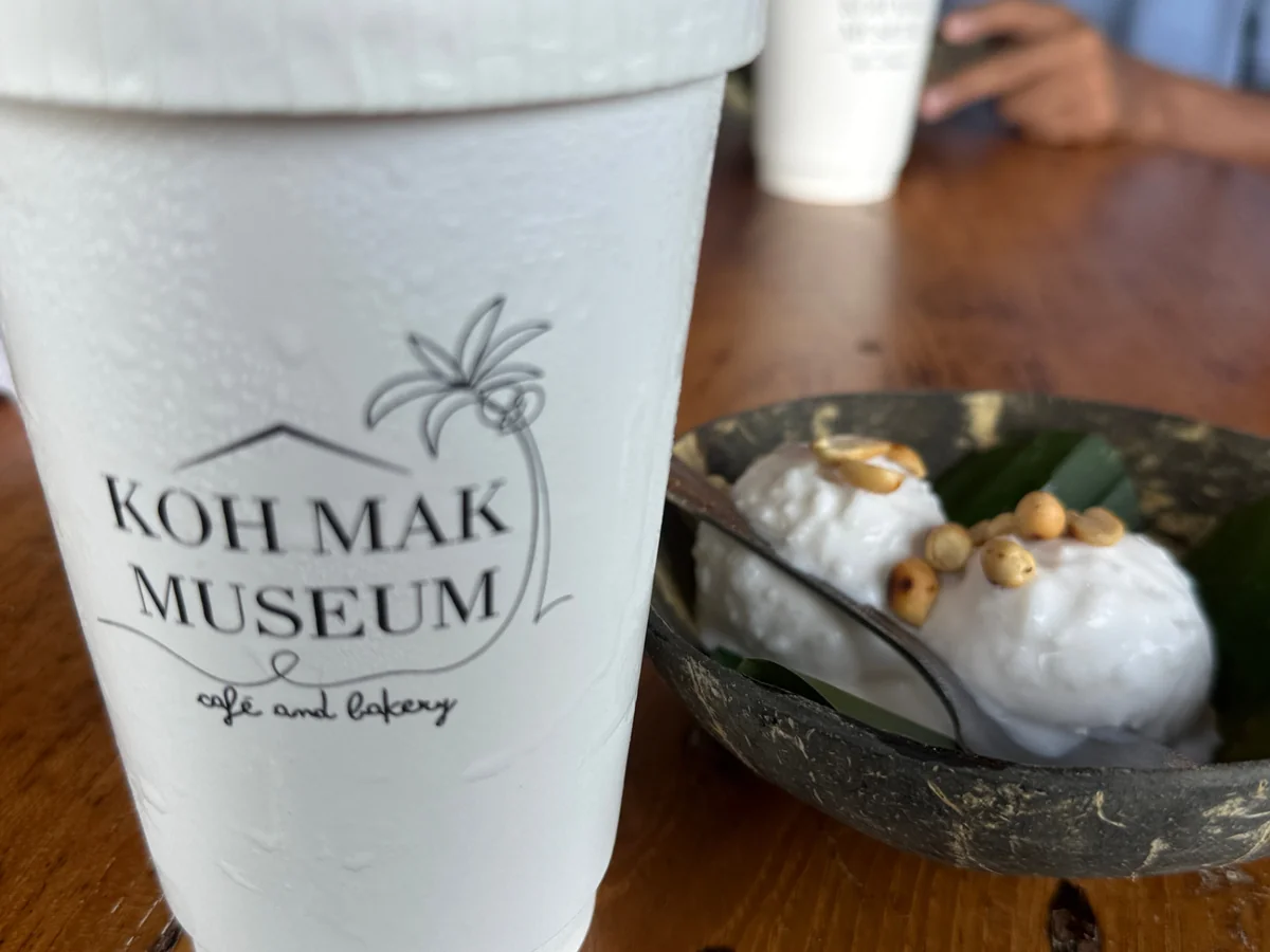 Koh Mak Museum cafe drink and coconut ice cream dessert on Koh Mak