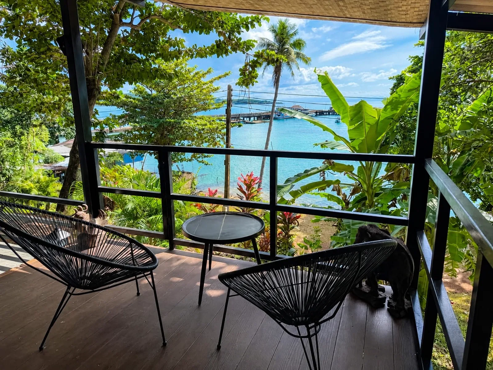 Balcony at Little Bay House with sea view towards Ao Nid Pier and Koh Kood, Koh Mak, Trat Province Thailand