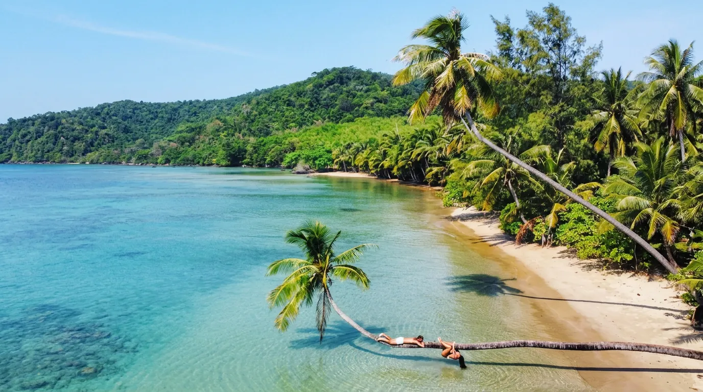 Aerial view of Koh Mak surrounded by turquoise water