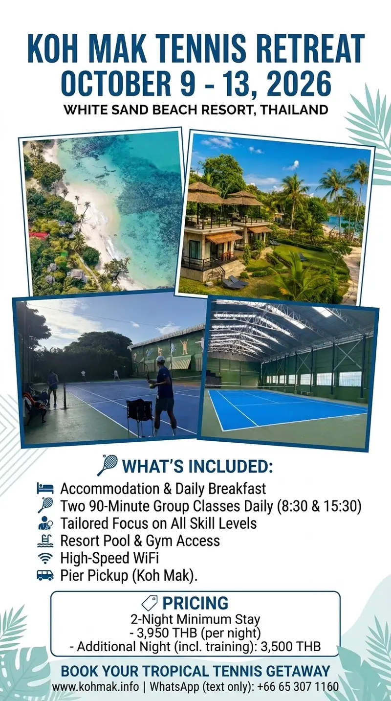 Koh Mak Tennis Retreat October 9–13, 2026 at White Sand Beach Resort