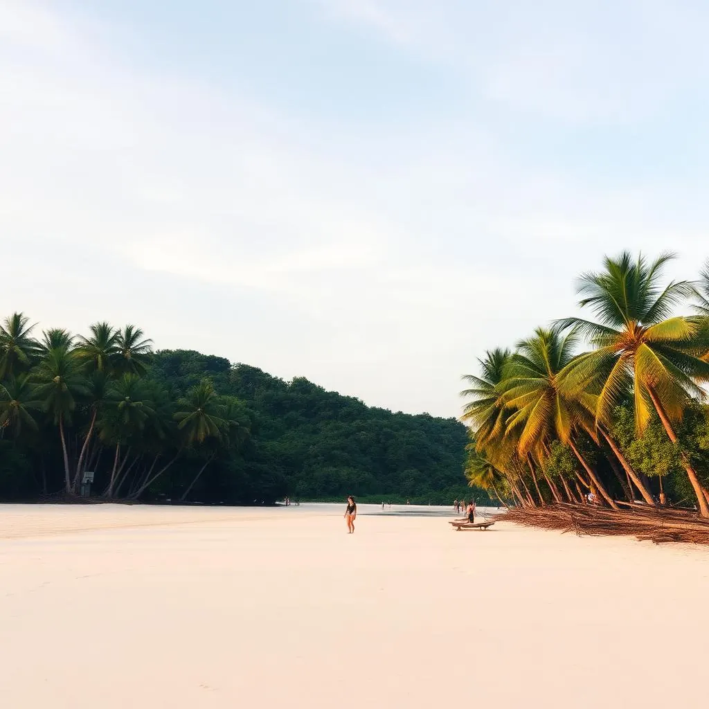 Long white-sand beach lined with palm trees at Ao Kao, Koh Mak