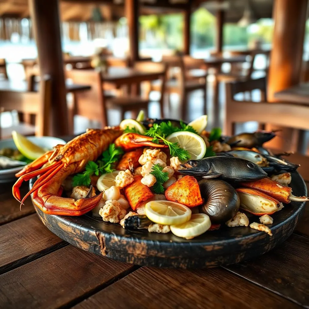 Platter of grilled Thai seafood at an over-water restaurant