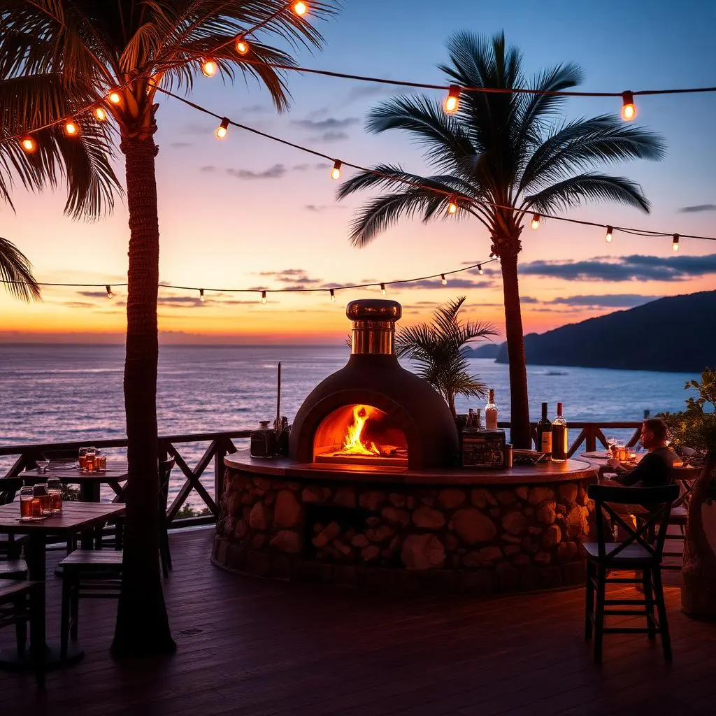 Sunset terrace bar with wood-fired pizza oven on the south coast of Koh Mak