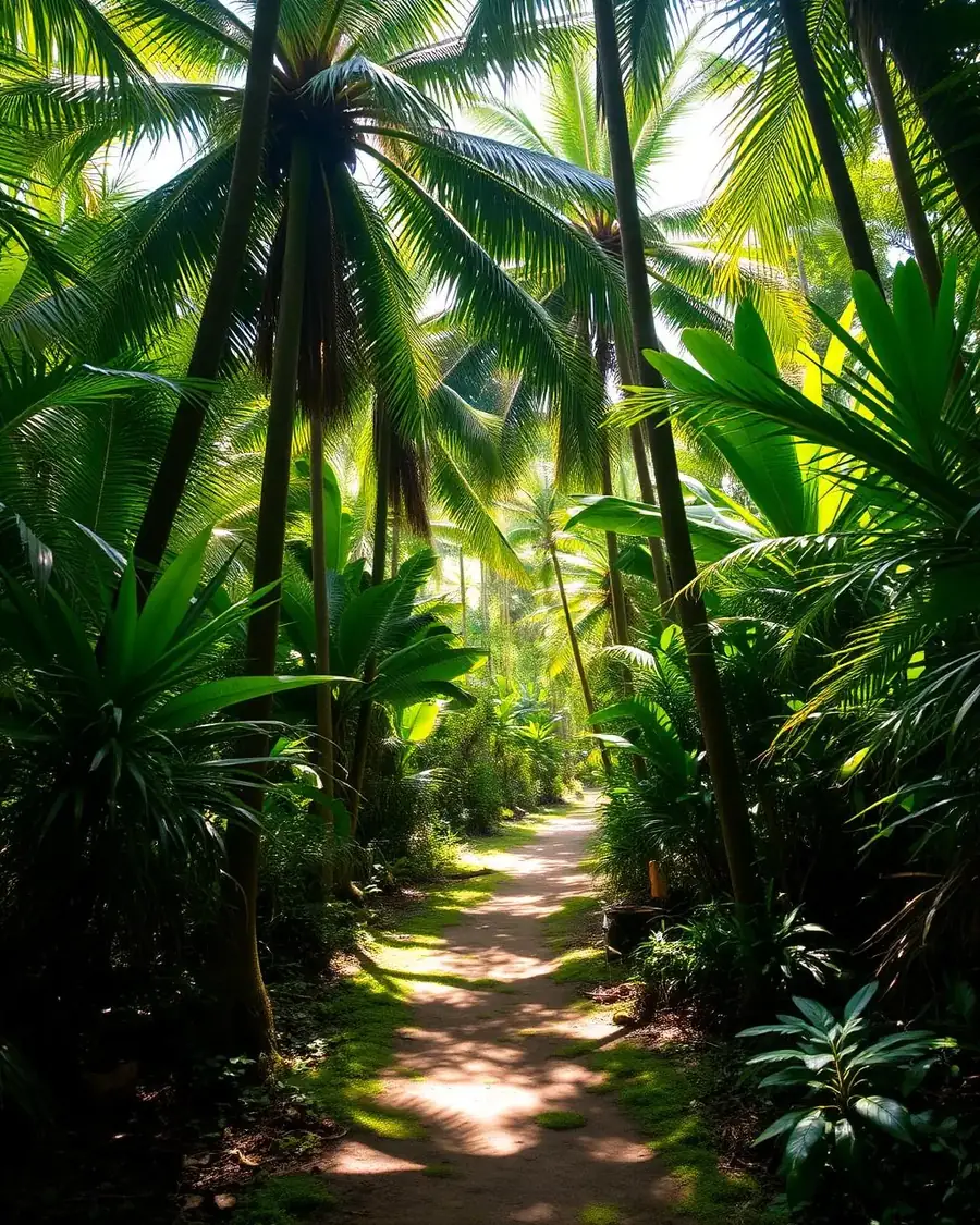 Sunlit jungle path on Koh Mak